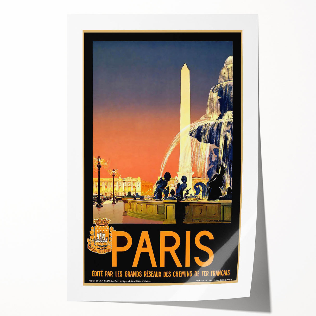 Retro Paris Travel Poster - Vintage Obelisk and Fountain Wall Art