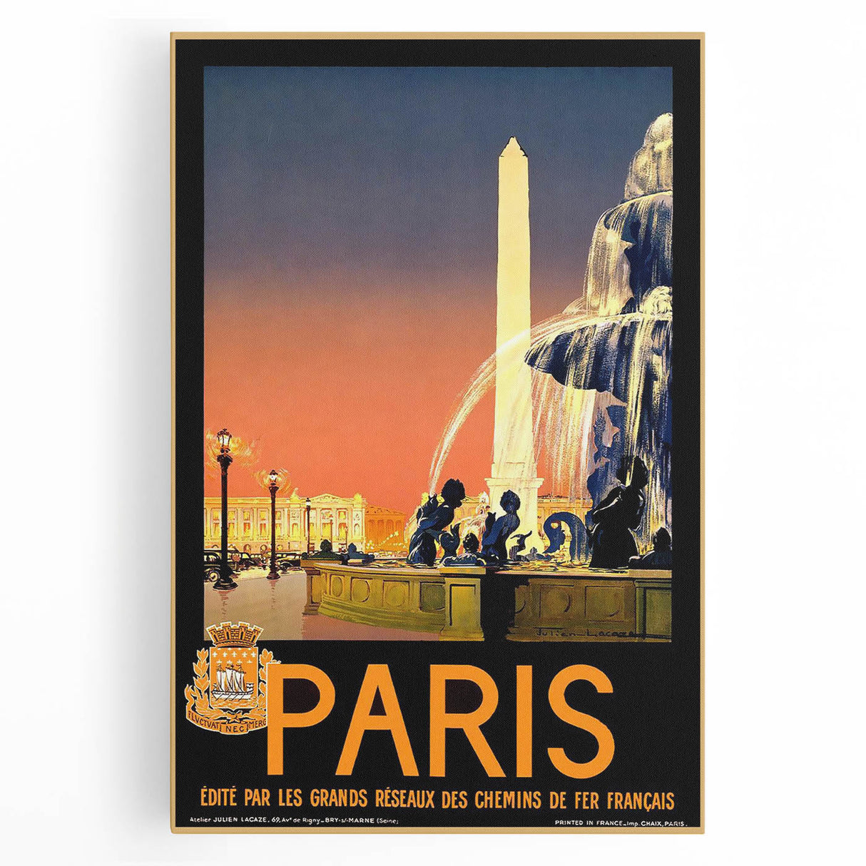 Retro Paris Travel Poster - Vintage Obelisk and Fountain Wall Art