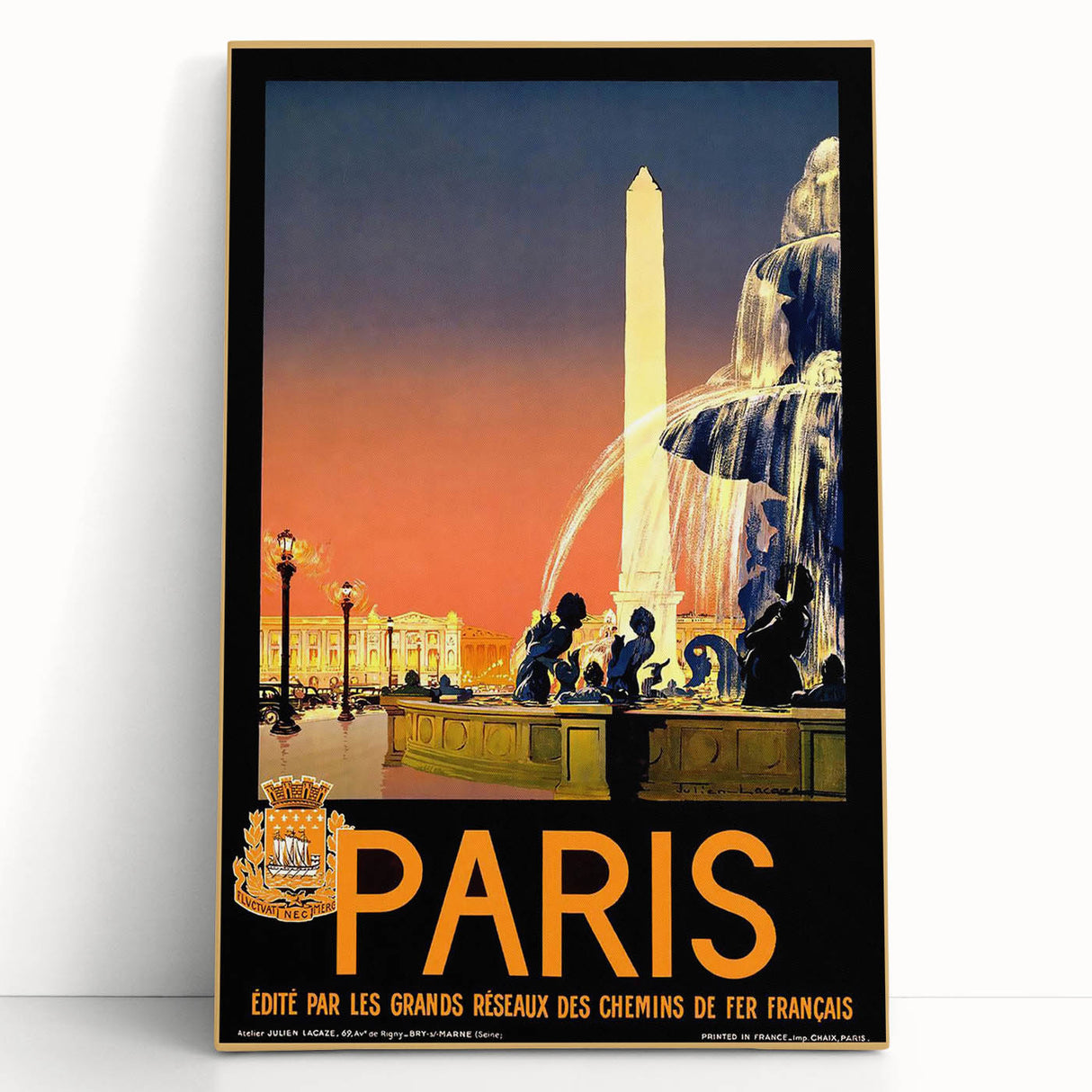 Retro Paris Travel Poster - Vintage Obelisk and Fountain Wall Art