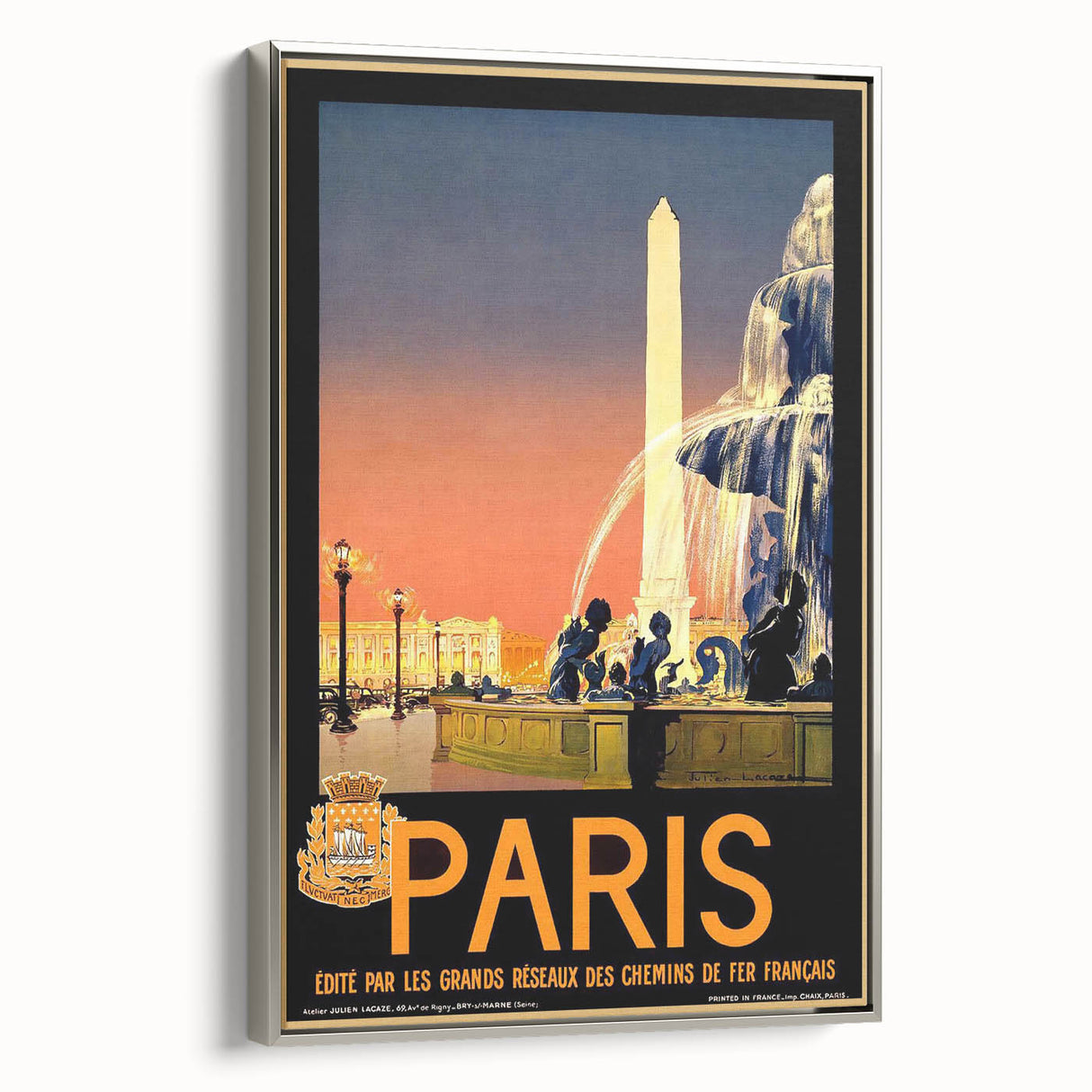 Retro Paris Travel Poster - Vintage Obelisk and Fountain Wall Art