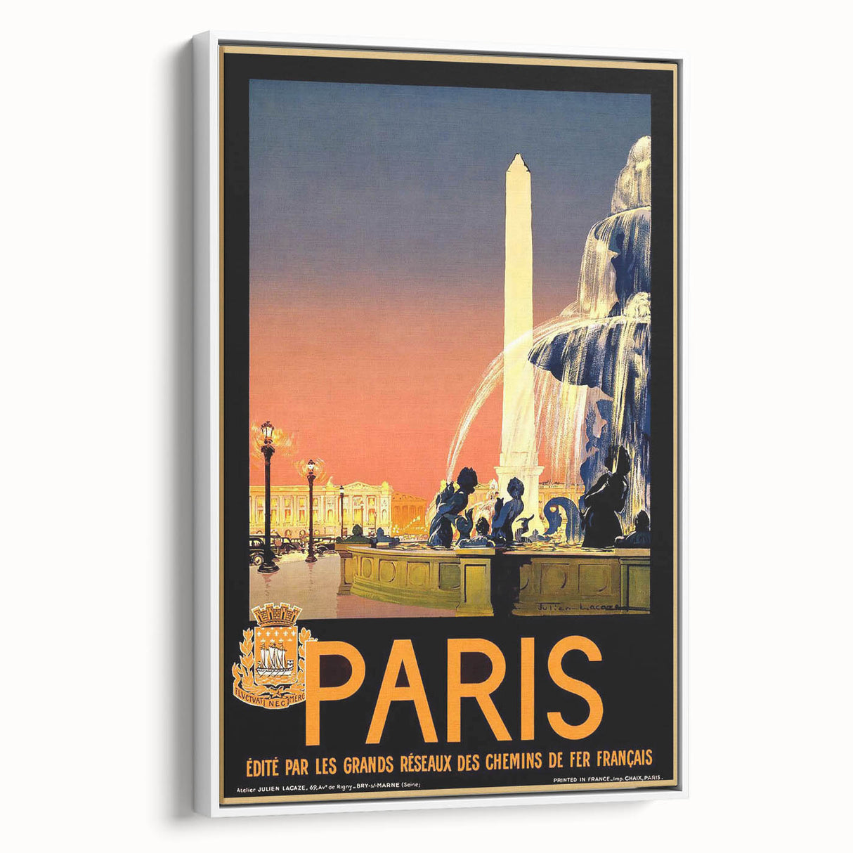 Retro Paris Travel Poster - Vintage Obelisk and Fountain Wall Art
