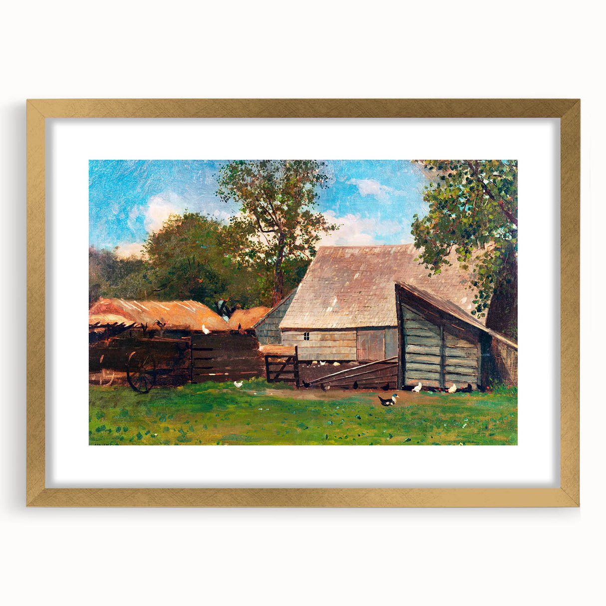 Farmyard with Ducks and Chickens Print - Winslow Homer Realism Canvas Art