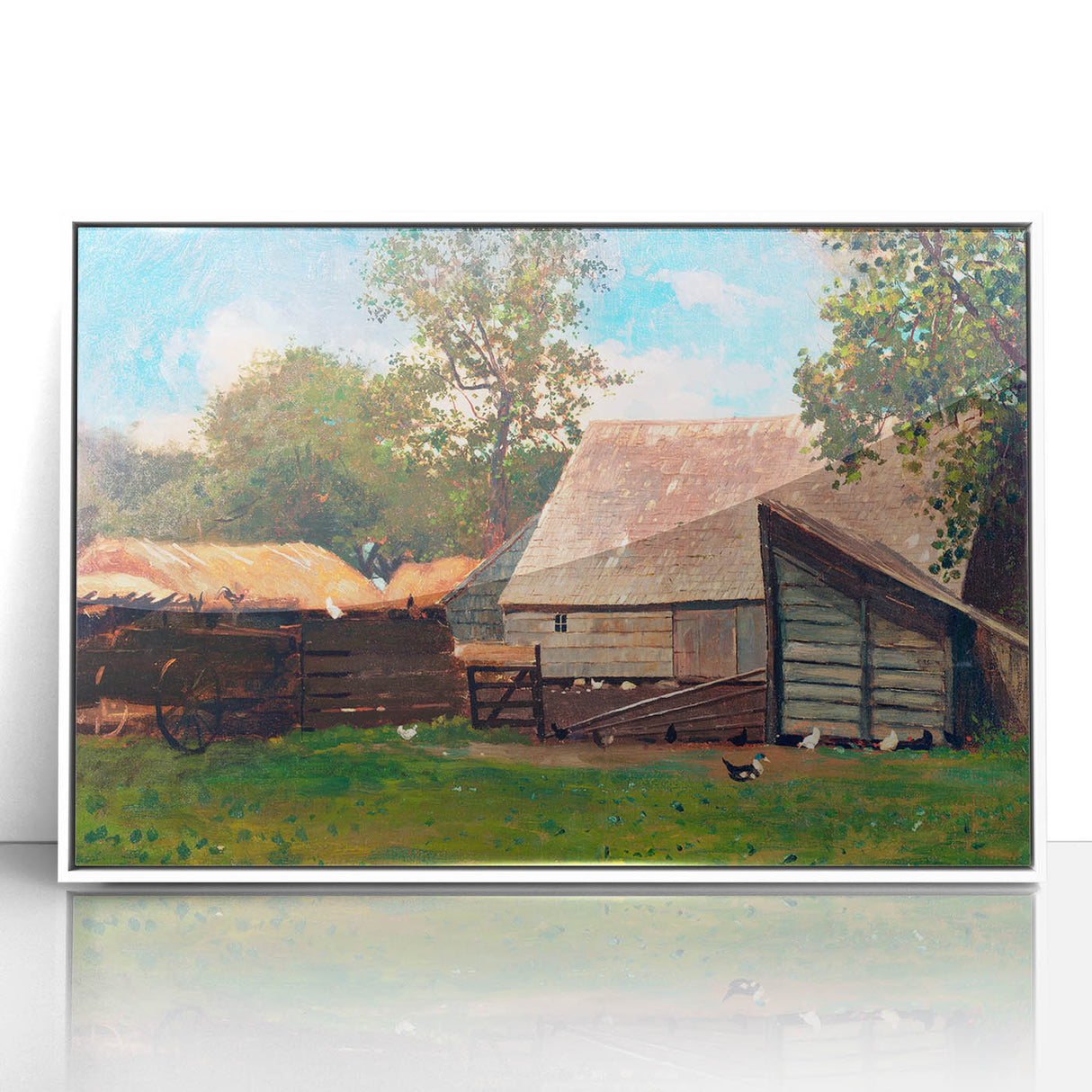 Farmyard with Ducks and Chickens Print - Winslow Homer Realism Canvas Art