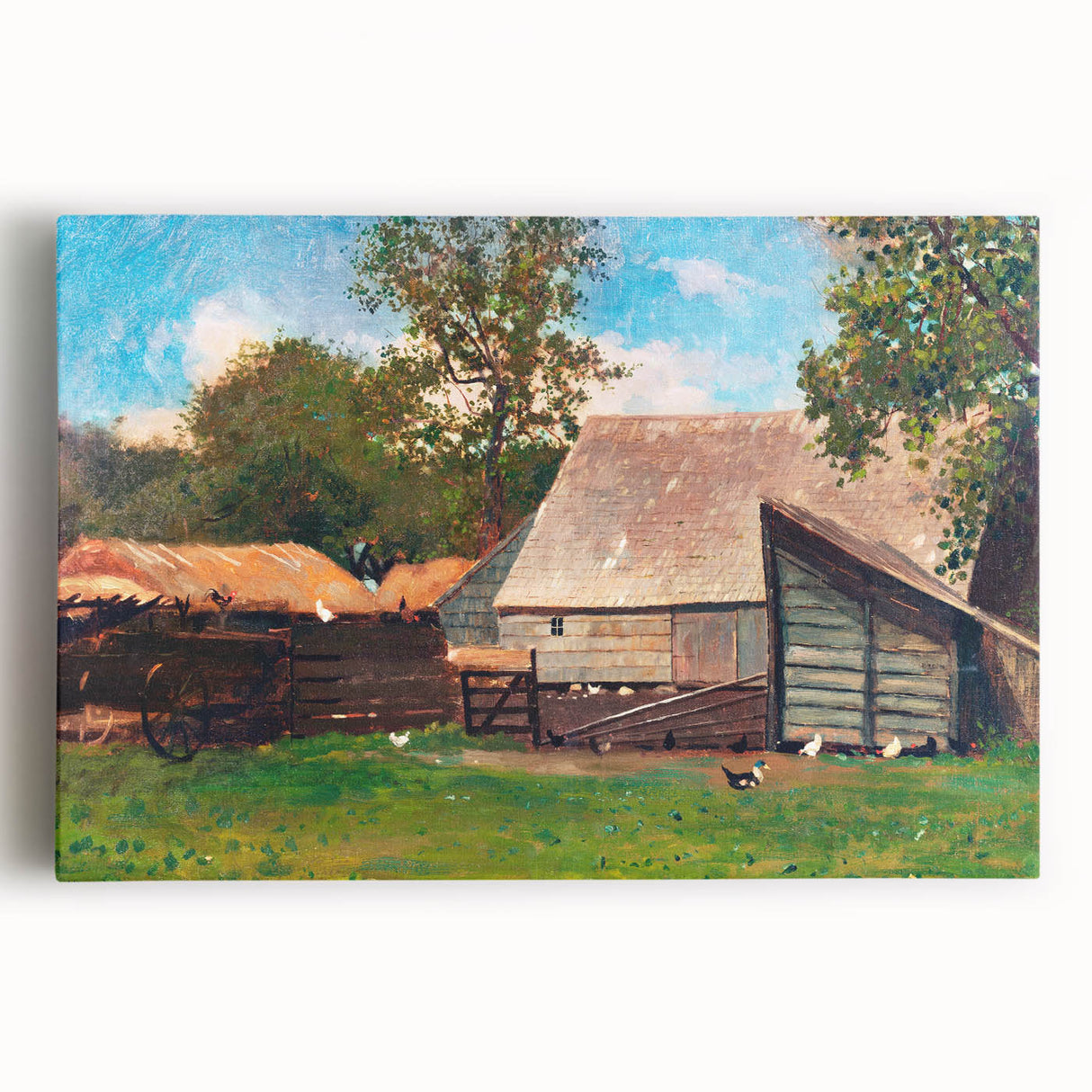 Farmyard with Ducks and Chickens Print - Winslow Homer Realism Canvas Art