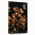 Large abstract wall art depicting fall season colors on acrylic glass, ideal for bedroom or dining room decor.