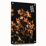 Large abstract wall art depicting fall season colors on acrylic glass, ideal for bedroom or dining room decor.