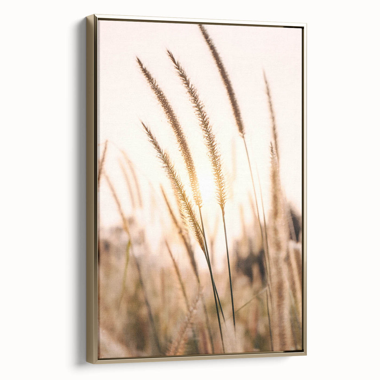 Framed vintage poster art of a summer landscape on canvas, with muted earth tones, ideal for bedroom wall decor.