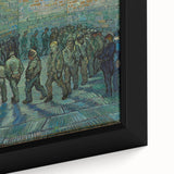 Close-up of a textured, extra large framed canvas depicting a colorful, abstract design on a black background.