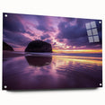 Acrylic landscape artwork depicting dramatic cliffs in vibrant colors, mounted on glass with stylish pins, ideal for modern home decor and art enthusiasts.