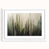 Abstract floral wall art framed in white, showcasing vibrant colors and intricate designs, perfect for modern home decor. Ideal for creating an artistic focal point in any room.