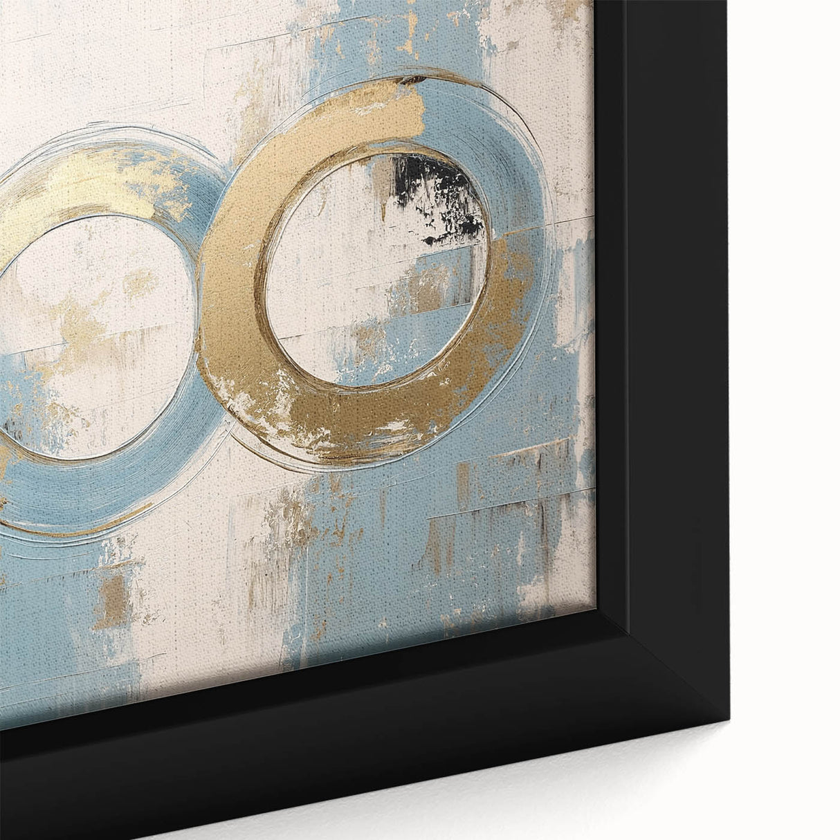 Close-up of a vibrant abstract geometric framed canvas showcasing intricate shapes and bold colors, perfect for modern home decor and artistic expression.