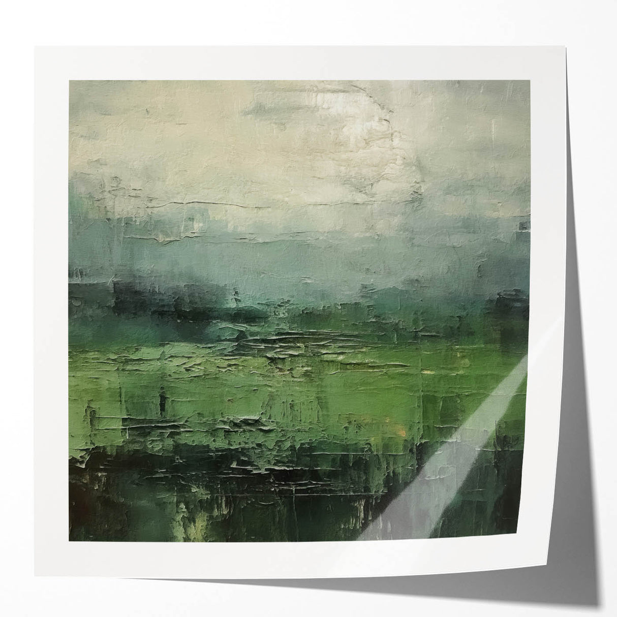 Abstract landscape wall art print showcasing vibrant colors and fluid shapes, presented in a glossy finish that enhances the modern aesthetic of home decor.