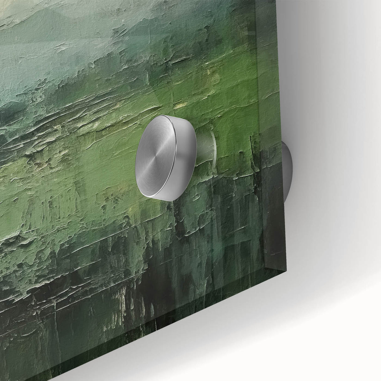 Close-up of vibrant abstract landscape wall art showcasing bold colors and intricate textures, designed for acrylic glass display in modern interiors.