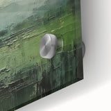Close-up of vibrant abstract landscape wall art showcasing bold colors and intricate textures, designed for acrylic glass display in modern interiors.