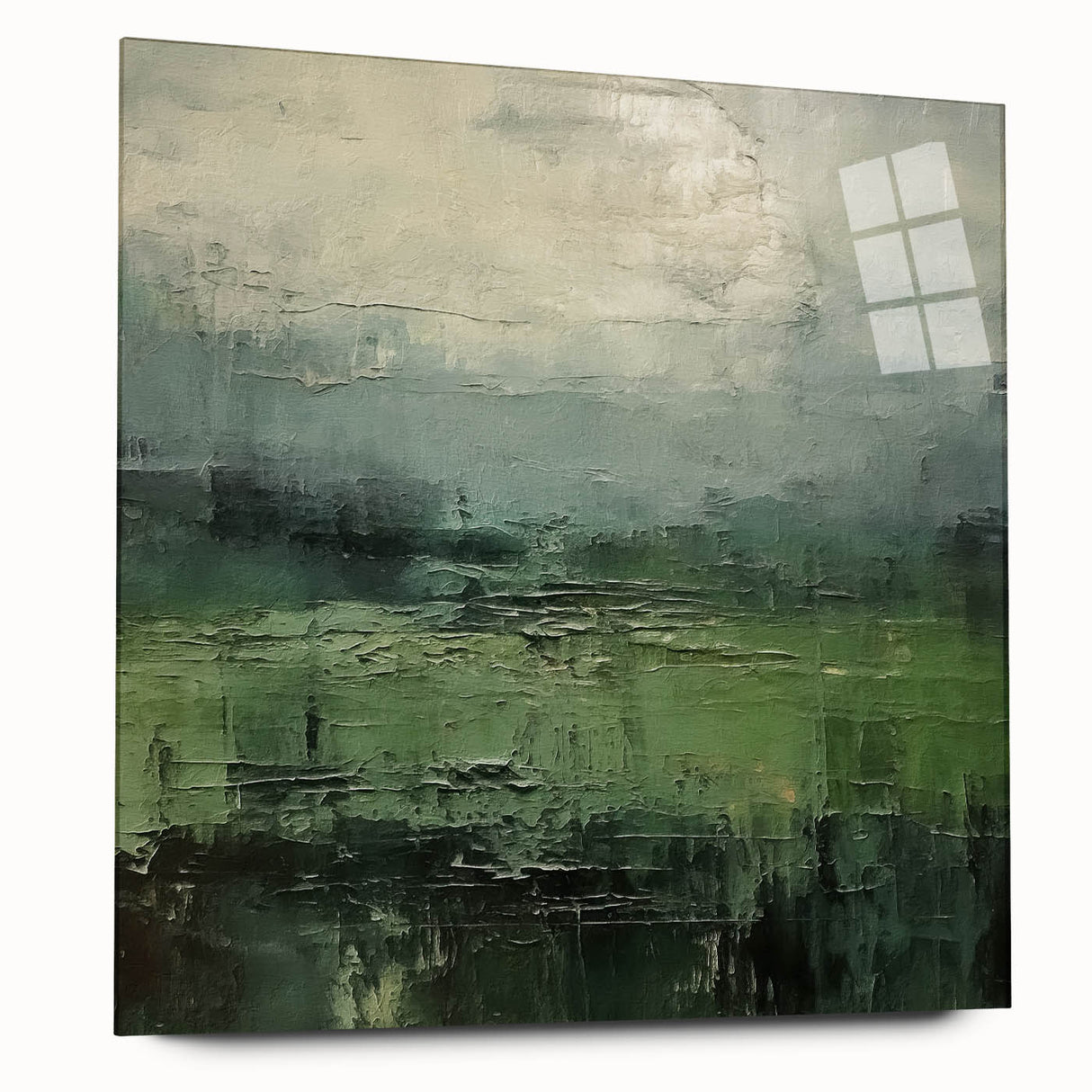 Abstract landscape wall art design displayed in acrylic glass, showcasing vibrant colors and fluid shapes, perfect for modern decor and artistic enhancement.