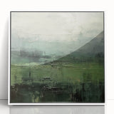 Framed abstract landscape wall art showcasing vibrant colors and fluid shapes, set against a sleek white background, perfect for modern home decor.