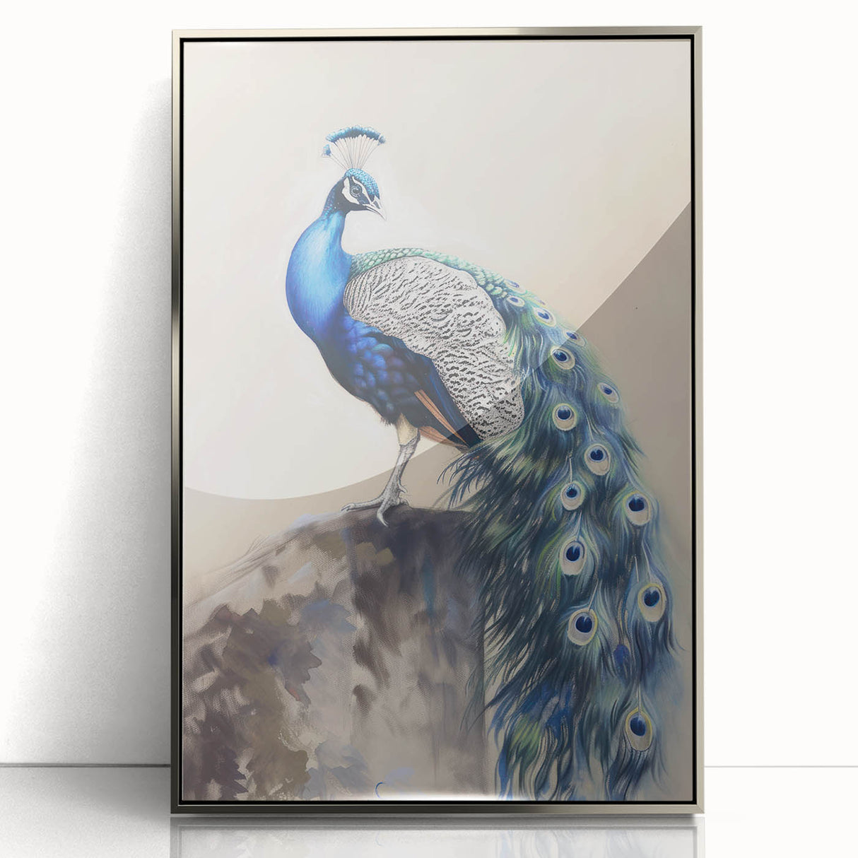 Framed acrylic wall art featuring a striking animal design with a silver frame, displayed from a front view, ideal for modern home decor and animal lovers.