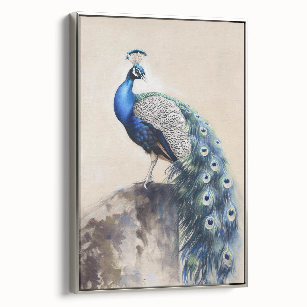 Framed canvas artwork showcasing a vibrant animal design in silver frame, highlighting intricate details and textures, perfect for home decor enthusiasts.