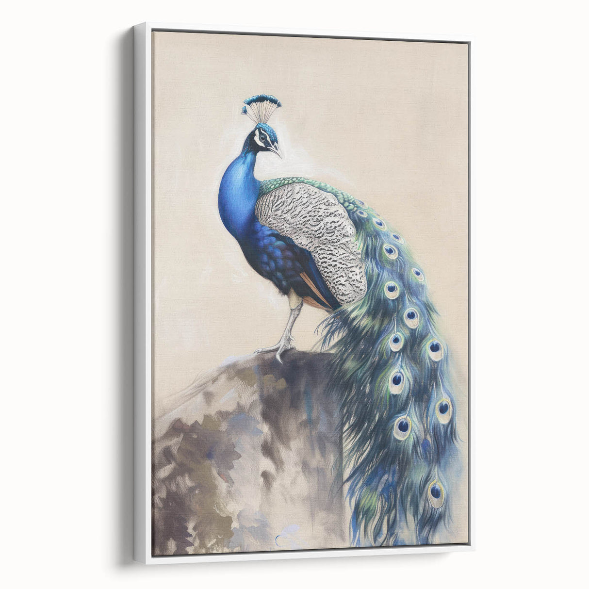 Framed canvas print showcasing a vibrant animal design on a white background, viewed from the side, ideal for home decor and animal lovers.