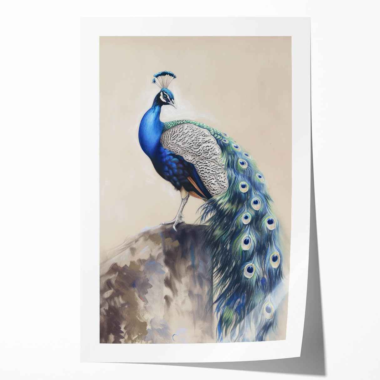 Rolled print showcasing a vibrant animal design with intricate details, featuring bright colors and patterns, securely packaged in a protective tube for shipping.