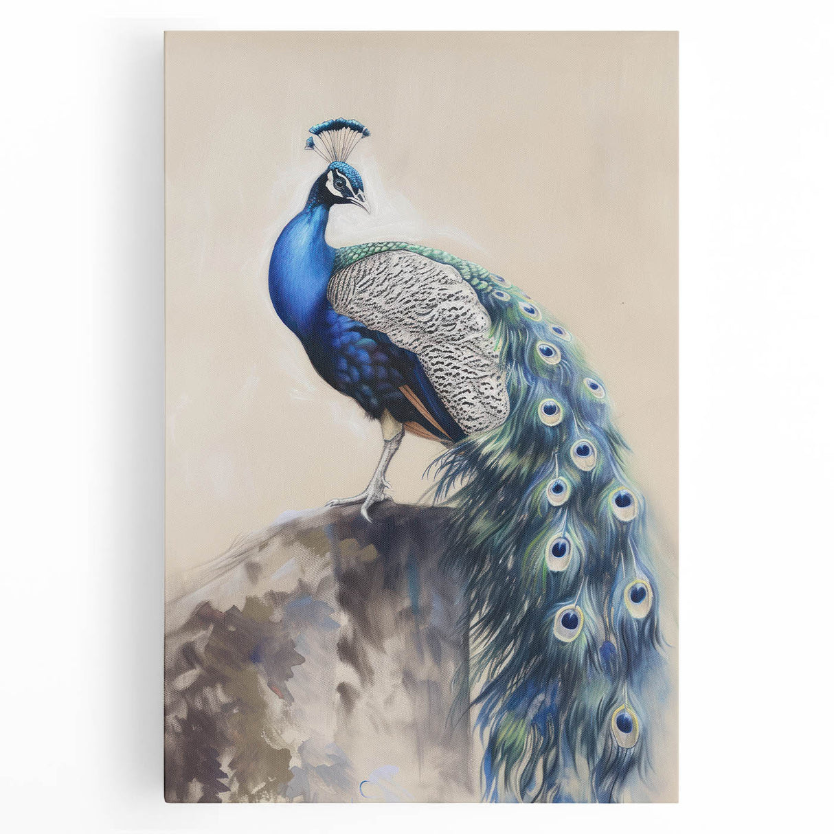 Stretched canvas artwork depicting a vibrant jungle scene filled with various colorful animals, perfect for enhancing home decor with a nature-inspired theme.
