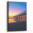 Framed canvas artwork showcasing a landscape bridge in a natural setting, featuring a black frame and side view perspective. Perfect for home decor and art enthusiasts.