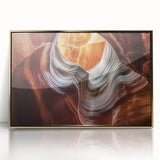 Framed acrylic artwork depicting vibrant canyons with golden hues, showcasing stunning landscapes. Ideal for enhancing modern home decor and art collections.