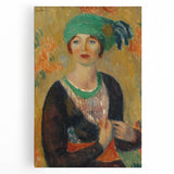Modern Wall Art - Girl in Green Turban Portrait in Vibrant Impressionist Style