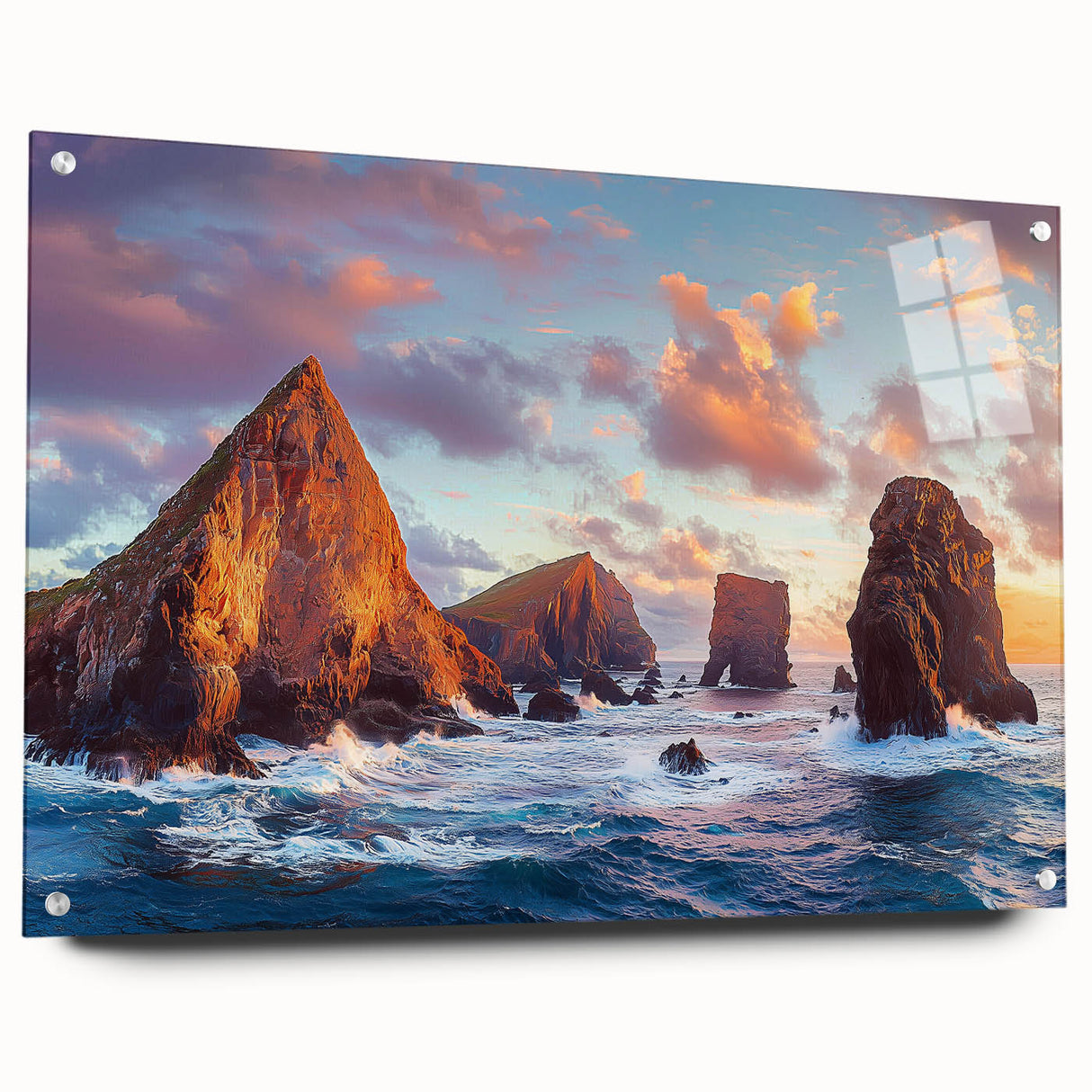 Acrylic wall art featuring a stunning side view of cliffs, showcasing vibrant colors and intricate details, perfect for enhancing modern home decor.