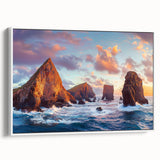 Framed canvas artwork depicting a dramatic cliff landscape with vibrant colors, showcasing intricate details and textures, ideal for modern home decor. Perfect for enhancing living spaces with nature-inspired themes.