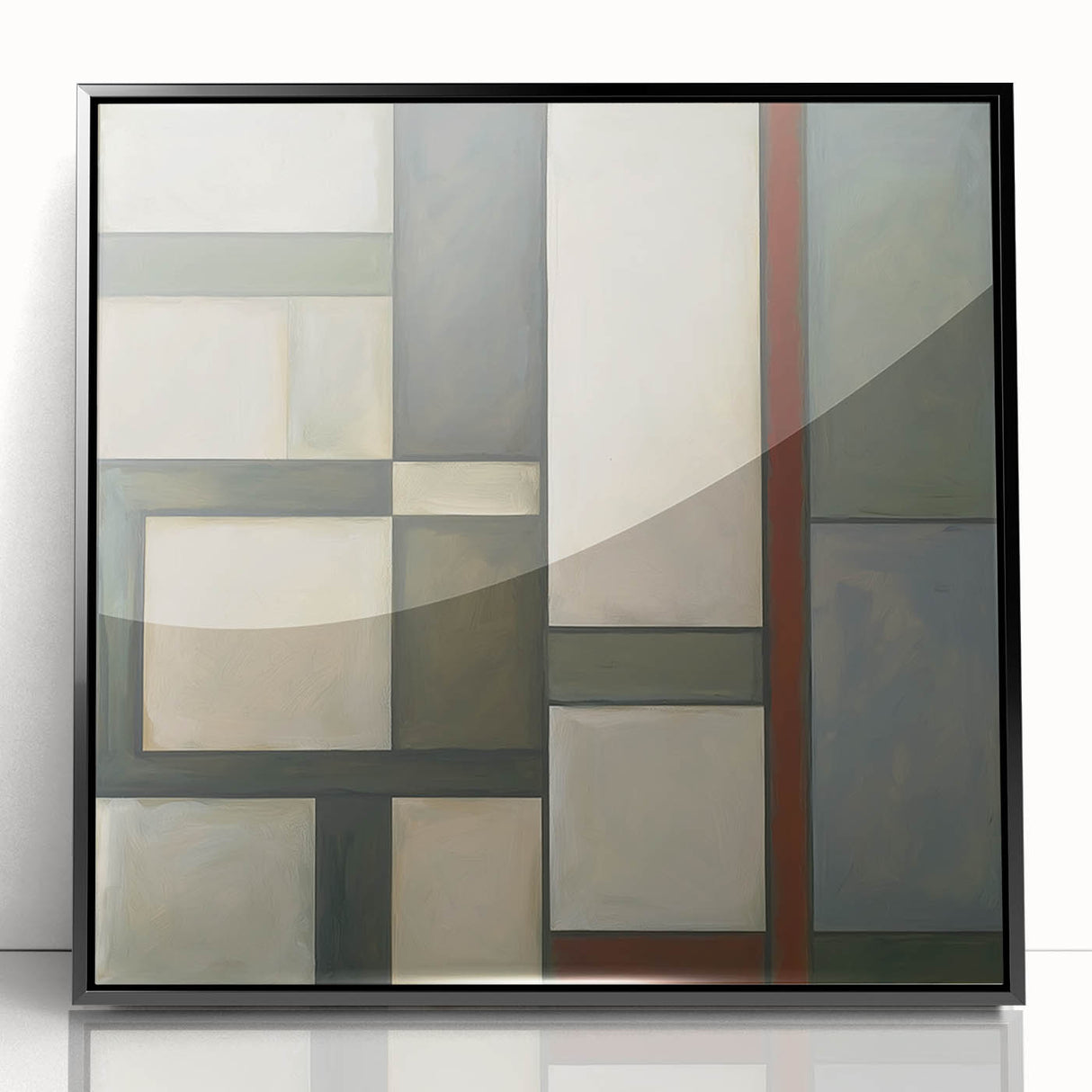 Geometric Abstract Living Room Wall Art – Beige & Olive Green