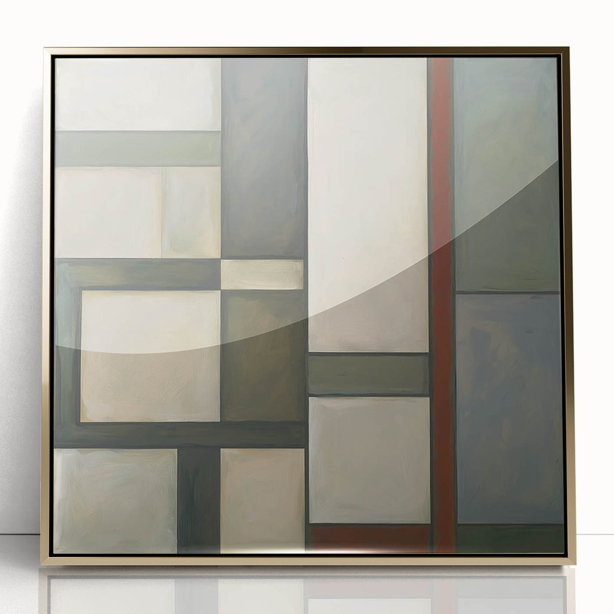 Geometric Abstract Living Room Wall Art – Beige & Olive Green