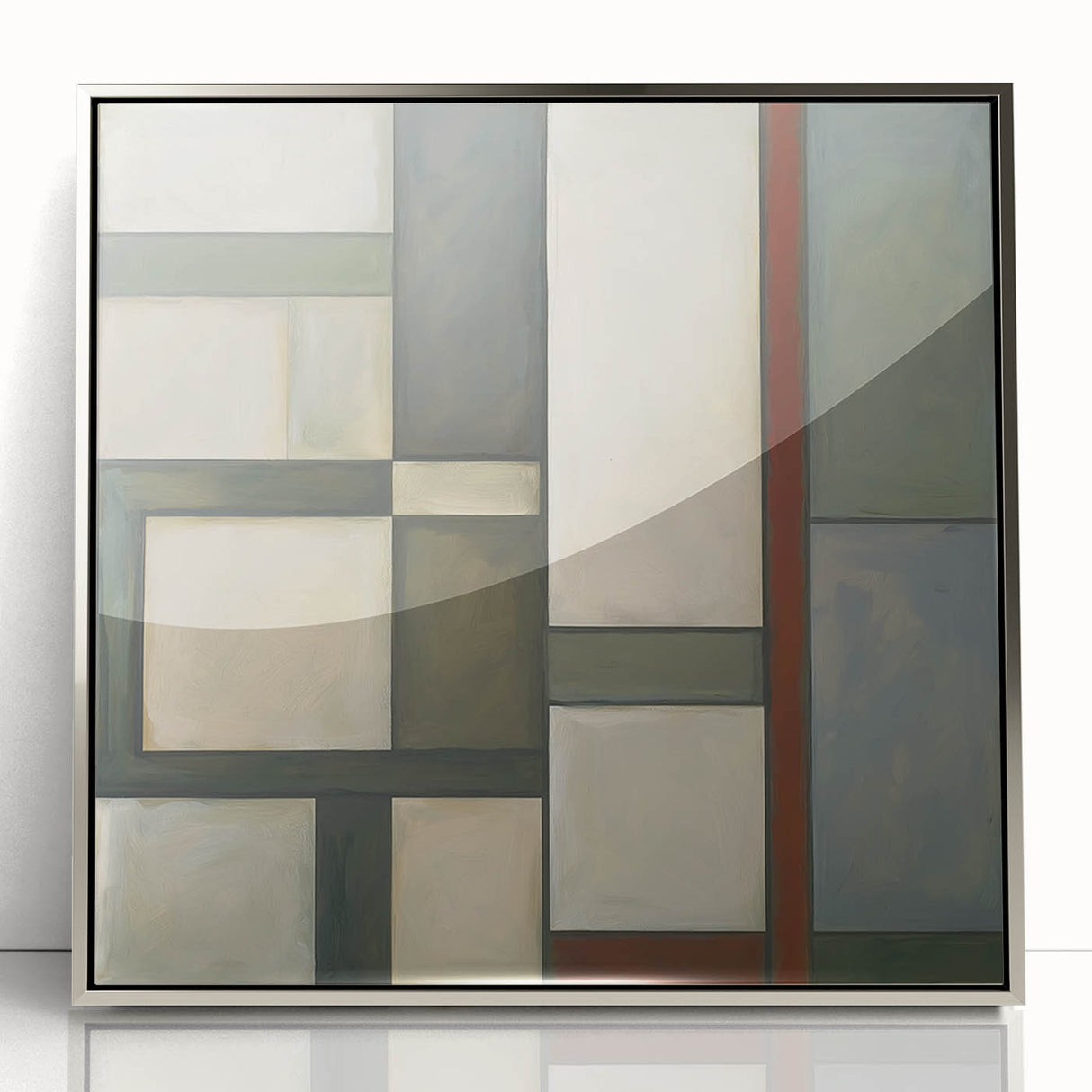 Geometric Abstract Living Room Wall Art – Beige & Olive Green