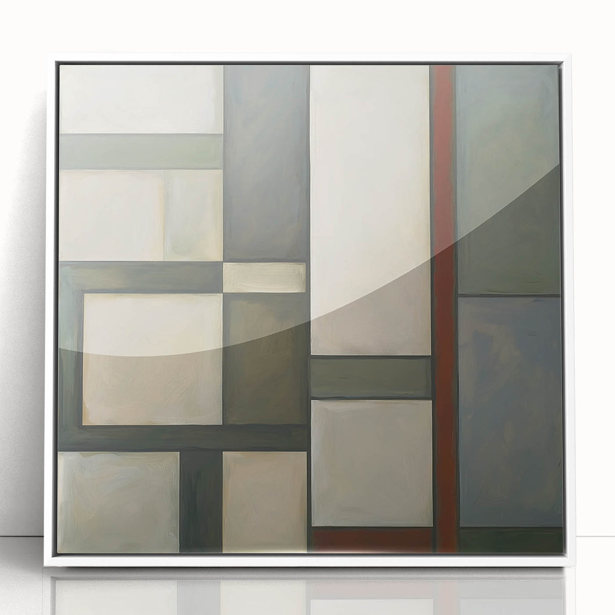 Geometric Abstract Living Room Wall Art – Beige & Olive Green