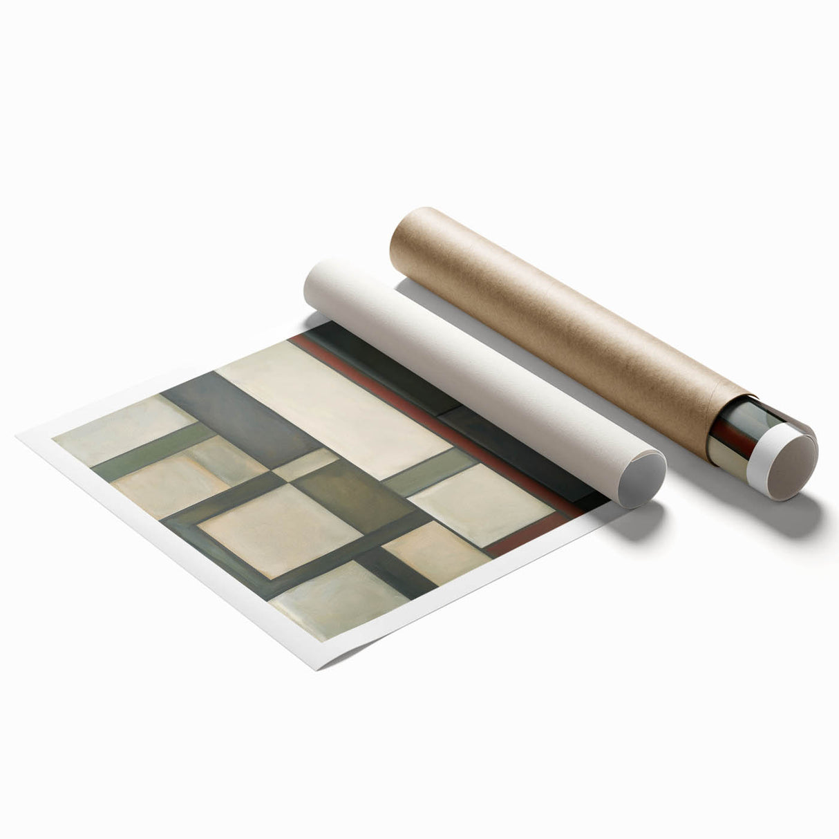 Geometric Abstract Living Room Wall Art – Beige & Olive Green