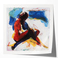Abstract figurative art print showcasing vibrant colors and dynamic shapes, presented in a glossy finish, ideal for modern home decor enhancement.