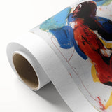 Abstract figurative artwork on rolled canvas showcasing vibrant colors and dynamic shapes, packaged securely in a cardboard tube for easy transport and display. Perfect for modern home decor enthusiasts seeking unique and eye-catching wall art.