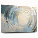 Abstract geometric acrylic glass artwork showcasing vibrant colors and intricate shapes, designed for modern decor. Side view highlights its sleek finish and unique design elements, perfect for contemporary interiors.