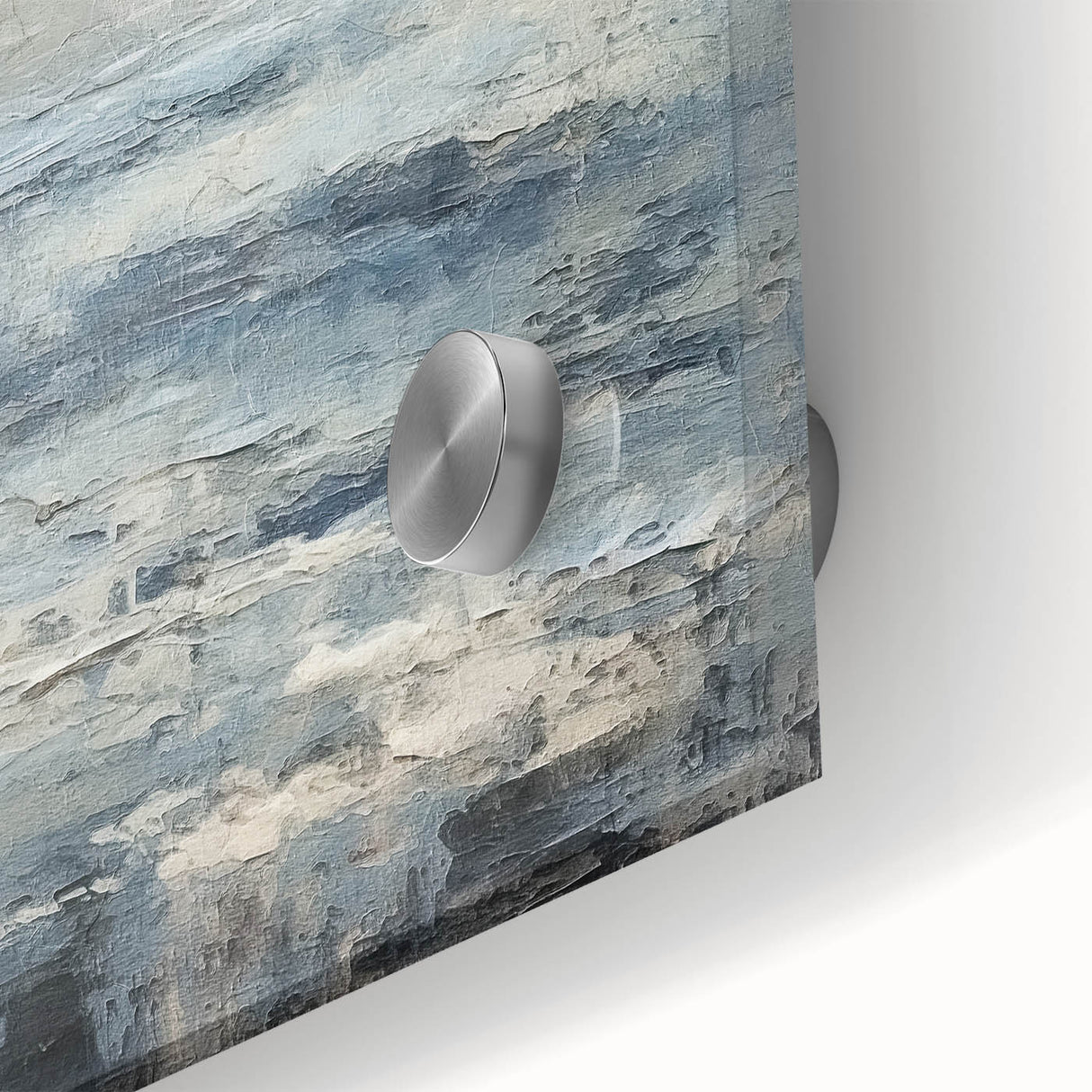 Close-up of an abstract landscape wall art piece, showcasing vibrant colors and fluid shapes on acrylic glass, perfect for modern home decor.