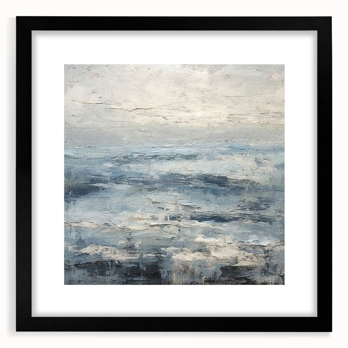 Abstract landscape wall art framed with a black mat, showcasing a vibrant blend of colors and textures, ideal for modern home decor and artistic interiors.