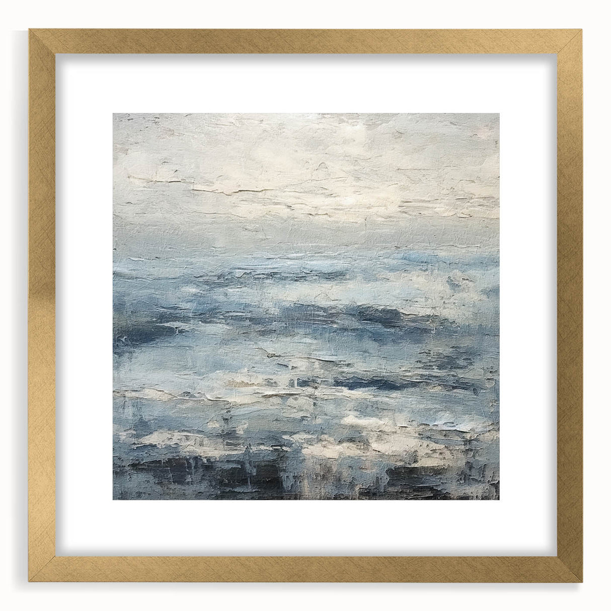 Abstract landscape wall art in a gold frame with a white mat, showcasing vibrant colors and dynamic shapes, perfect for modern home decor.