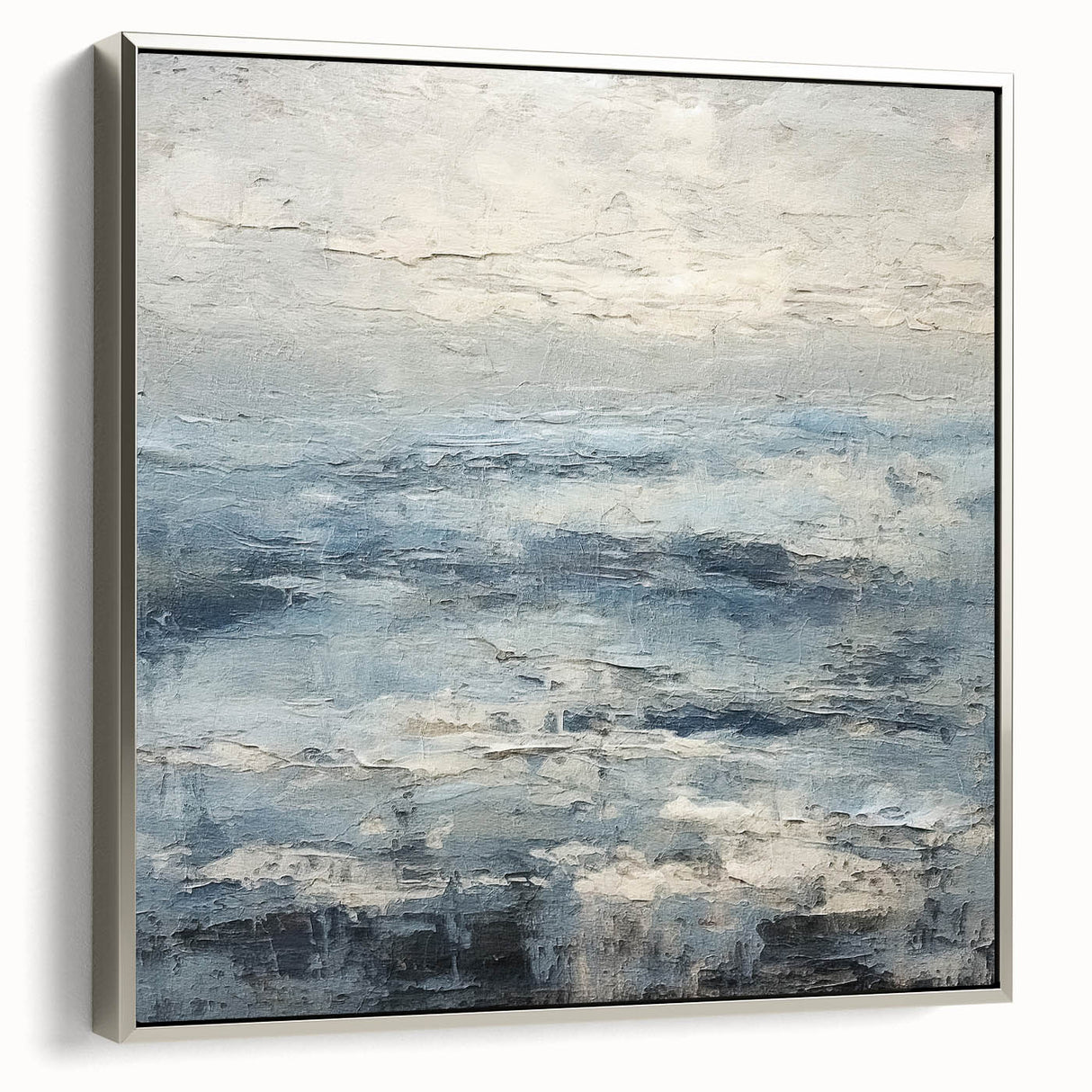 Framed abstract landscape wall art showcasing vibrant colors with a silver frame, ideal for modern home decor, enhancing living spaces with artistic flair.