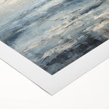 Abstract landscape wall art on rolled canvas showcasing vibrant colors of blue and gold, ideal for modern home décor, emphasizing creativity and style. Perfect for adding a contemporary touch to living spaces.