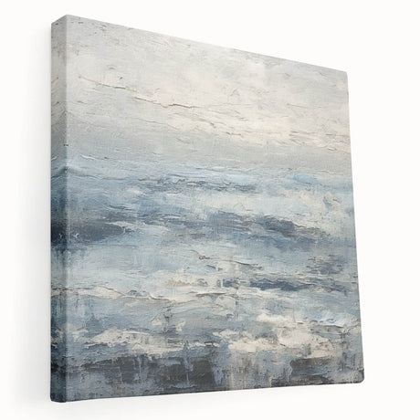 Abstract landscape wall art on a stretched canvas, showcasing vibrant colors and fluid shapes, ideal for modern decor. Side view emphasizes texture and depth.