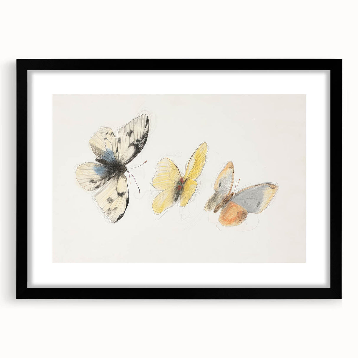 Black-framed animal artwork with a white mat, showcasing a vibrant design of various animals. Perfect for enhancing modern home decor or wildlife-themed spaces.