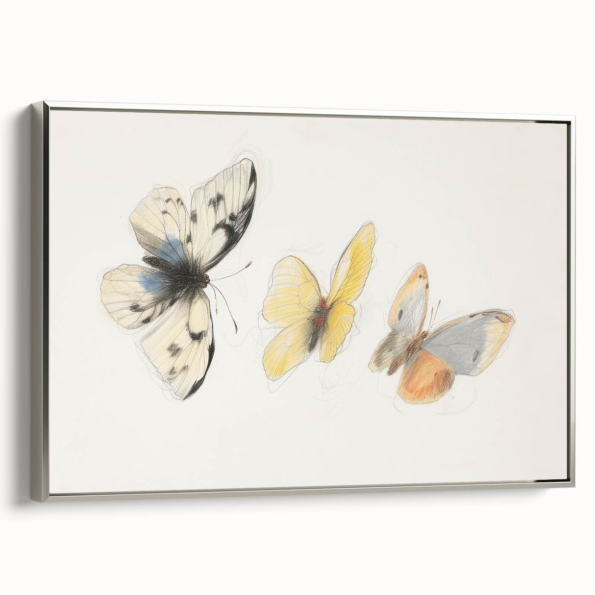 Framed canvas artwork depicting a vibrant animal design, showcased from the side in a sleek silver frame, perfect for enhancing modern home decor.