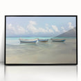 Framed acrylic artwork showcasing a serene beach landscape with vibrant colors, set against a sleek black frame, ideal for home decor and coastal themes.