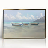 Framed acrylic artwork showcasing a serene beach landscape with golden hues, perfect for enhancing coastal-themed home decor or office spaces.