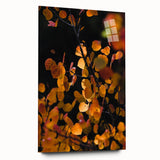 Large abstract wall art in warm autumn hues on acrylic glass, ideal for bedroom or dining room decor.