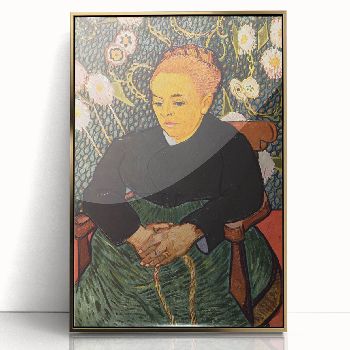 Acrylic print of Van Gogh-inspired art deco poster with gold hues, ideal for modern nursery wall decor.